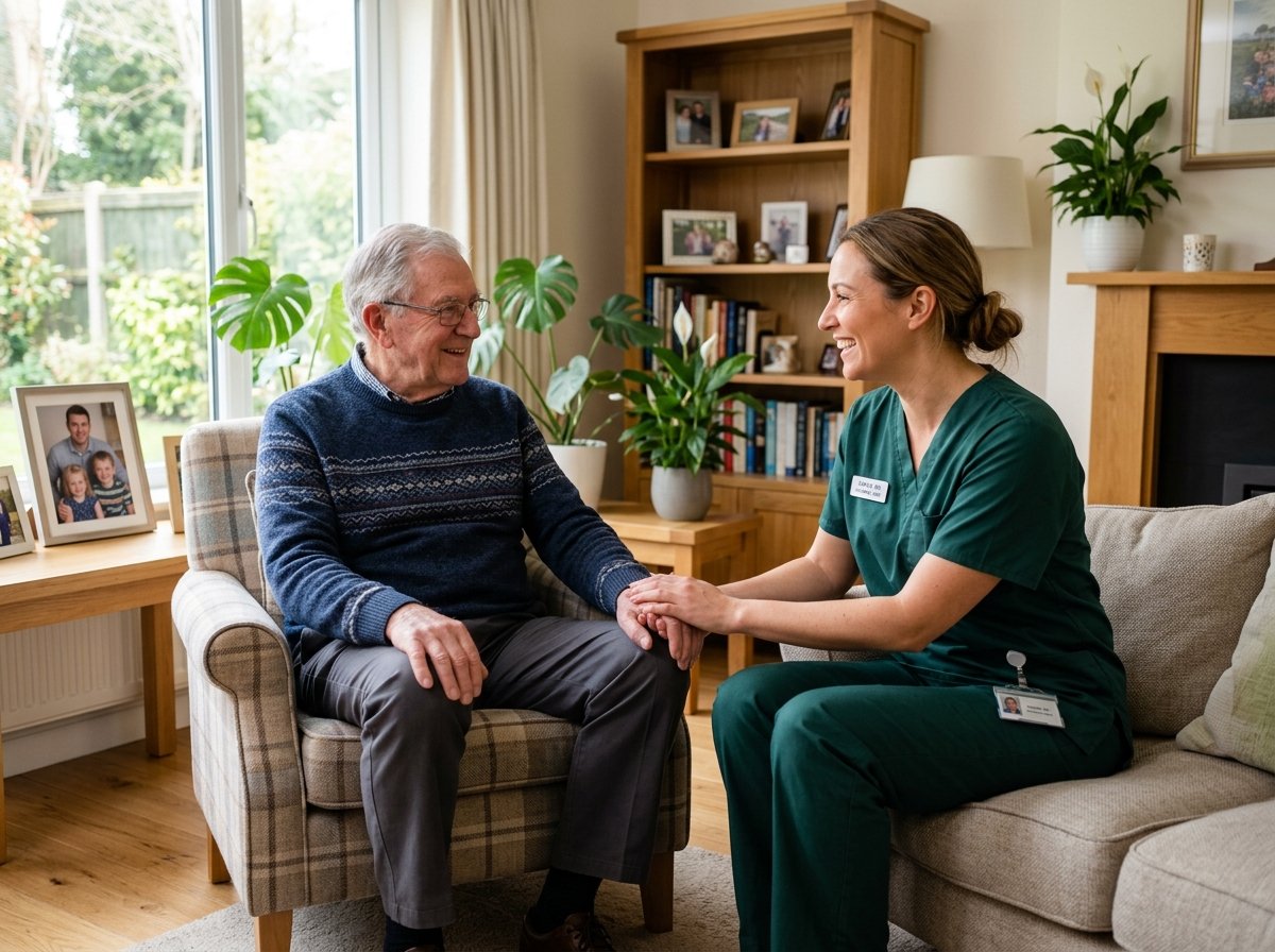 Caregiver supporting senior man with home care